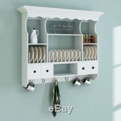 Wall Dish Rack White Wooden Kitchen Display Cabinet Mounted Plate