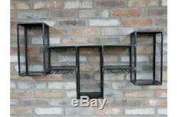 106cm Industrial Rustic Black Metal Wine Wall Mounted Rack Cabinet Glass Holders