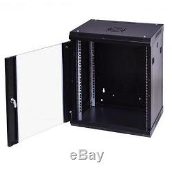 12U Data Server Network Cabinet Wall Mount 19 Rack With Locking Glass Door Black
