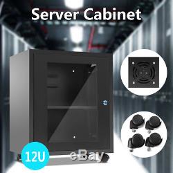 12U Network Server Data Cabinet Enclosure Rack Glass Door Lock Wall Mount + Fan