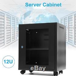12U Network Server Data Cabinet Enclosure Rack Glass Door Lock Wall Mount + Fan