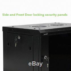 12U Wall Mount Network Server Cabinet Rack Enclosure Glass Door Lock withshelves