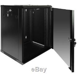 12U Wall Mount Network Server Data Cabinet Enclosure Rack Glass Door Lock with Fan