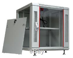 15U 24 Deep Gray Wall Moun Network IT Server Cabinet Enclosure Rack Glass Door