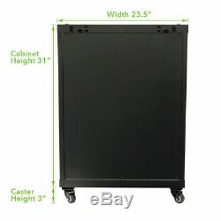 15U Wall Mount Audio Video A/V Rack Cabinet Glass Door Lock Casters and Shelves