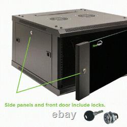 15U Wall Mount Network Server Cabinet Rack Glass Door Lock withCasters and Shelves