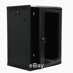 15U Wall Mount Network Server Data Cabinet Enclosure Rack Glass Door Lock with Fan