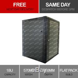 18U Server Rack Data Network Cabinet 19 inch 570 x 600mm Black