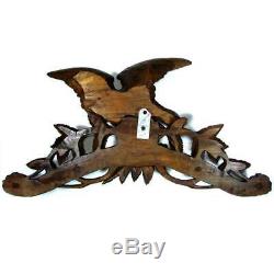 26 Antique Black Forest Hand Carved Wood Wall Mount Crop Hook Hat Rack, Eagle
