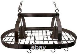 2-Light Hanging Kitchen Pot Rack Light with Hooks Oil-Rubbed Bronze Industrial