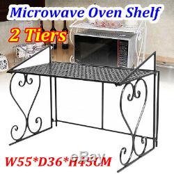 2 Tier Black Wall Mounted Iron Microwave Oven Rack Storage Holder Kitchen Shelf