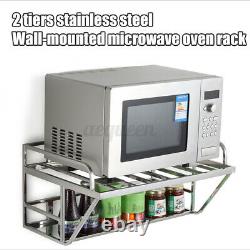 2 Tiers Stainless Steel Microwave Oven Rack Wall-Mounted Kitchen Storage