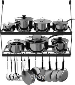 30-Inch Pot Rack 2 Tier Pan Rack for Kitchen Wall Mounted Pot Organizer with 12