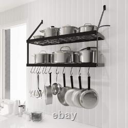 30-Inch Pot Rack 2 Tier Pan Rack for Kitchen Wall Mounted Pot Organizer with 12