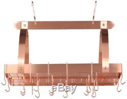 30 in. Ceiling / Hanging Pot Rack Rectangular with Grid and 24 Hooks, Satin Copper