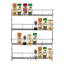 32pc Chrome 4 Tier Spice Herb Rack Jar Holder for Wall Kitchen Cupboard Storage