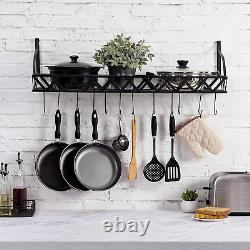 36-Inch Wall Mounted Black Metal Kitchen Cookware Storage Rack/Floating Pot Hang