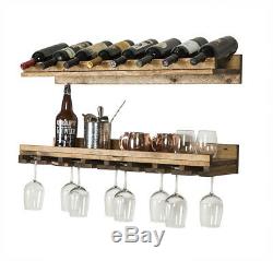36-Inch Wooden Wall Mounted Rustic Luxe 21 Wine Glasses Bottle Stemware Rack Set