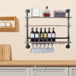 3-Layer Wine Rack Retro Industrial Wall Mounted Wine Glass Hanging Holder Home