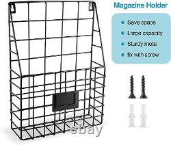 3 Pockets Hanging Magazine Rack, Wall Mounted Metal Wire Basket for Magazine, Bo