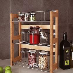 3 Tier Free Standing Wall Mounted Bamboo Kitchen Spice Jar Rack Organiser