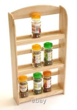 3 Tier Rubber Wood Wooden Herb Spice Rack Holder Free Stand Wall Mounted