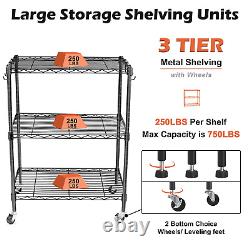 3-Tier Storage Shelves, Heavy Duty Metal Shelves Wire Rack Shelving Unit, Adjust
