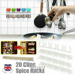 40x Clips Kitchen Spice Gripper Strip Jar Rack Storage Holder Wall Cabinet Door