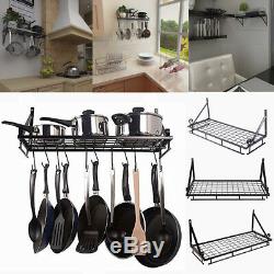 45CM Wall Mounted Kitchen Hanging Pan Pots Rack Holder Storage Organizer 12-Hook