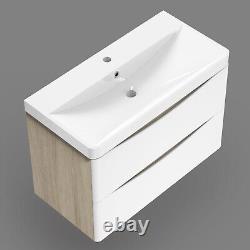 490 / 590 / 810 mm / Bathroom unit Oak+White Two Drawers Wall Hung with Basin