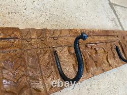 4 Hook Wall Mounted Coat Rack Indian Style Hardwood With Carvings