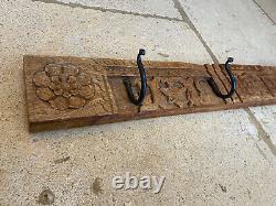 4 Hook Wall Mounted Coat Rack Indian Style Hardwood With Carvings