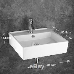 50.5cm Square Wall Mounted Sink Countertop Sink White Bathroom Basin