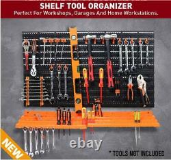52 Piece Pegboard Shelf Tool Organiser Garage Wall Mount Tool Rack 3-Tier Shelf