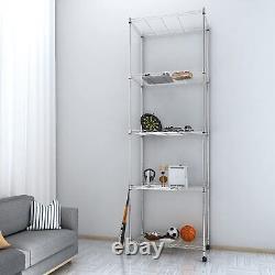 5 Tier Silver Metal Storage Rack/Shelving Kitchen/Office/Garage with 4 Wheel NEW