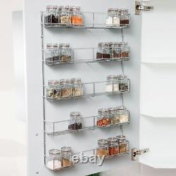 5 Tier Spice Herb Jar Rack Holder For Kitchen Door Cupboard Storage Wall Chrome