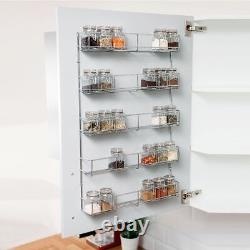 5 Tier Spice Herb Jar Rack Holder For Kitchen Door Cupboard Storage Wall Chrome