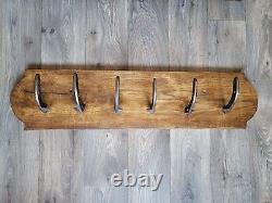 6 Hook Coat Rack Handmade English Oak Horseshoe Rustic Wall Furniture 82cm 3.5kg