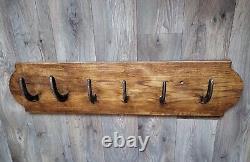 6 Hook Coat Rack Handmade English Oak Horseshoe Rustic Wall Furniture 82cm 3.5kg