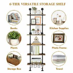 6-Tier Ladder Shelf Industrial Pipe Wall Shelf Display Rack Plant Stand Bookcase