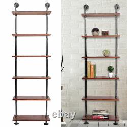 6 Tier Ladder Shelves Unit Wood Wall Mounted Shelf Bookcase Storage Display Rack