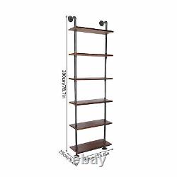 6 Tier Ladder Shelves Unit Wood Wall Mounted Shelf Bookcase Storage Display Rack
