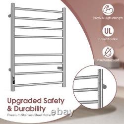 8-Bar Electric Heated Towel Warmer Stainless Steel Wall Mounted 165W Drying Rack