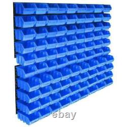 96 Piece Storage workshop Bin Kit Box Wall Mount Garage Tool Rack Organiser Blue