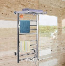 9-Bar Heated Towel Warmer with Shelf Electric Stainless Steel Wall Mount Bath Rack