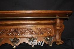 A Vintage French Wooden Coat / Hat Rack Large Wall Hanging Unit (mr25)