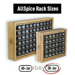 AllSpice Wooden Spice Rack, Includes 30 4oz Jars, Walnut, Cherry and more