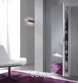 Angelo Tall Slim Shoe Storage Cabinet Mirrored Door White Wall Mountable