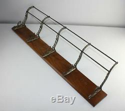 Antique 5 Hook Cast Iron &Wood Wall Mount Hat Coat Rack RR Home Cabin Office OLD