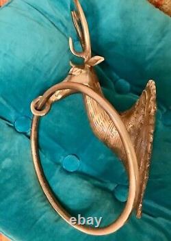 Antique Brass Deer elk Wall Mounted Hotel Bathroom Towel Ring Holder Rack Vtg